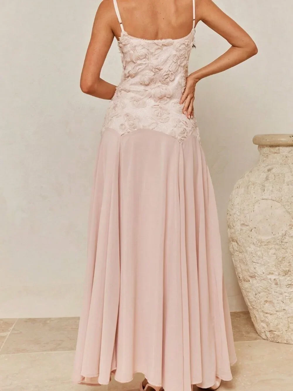 Pink Elegant Women's Floral Embroidered Camisole Mermaid Dress